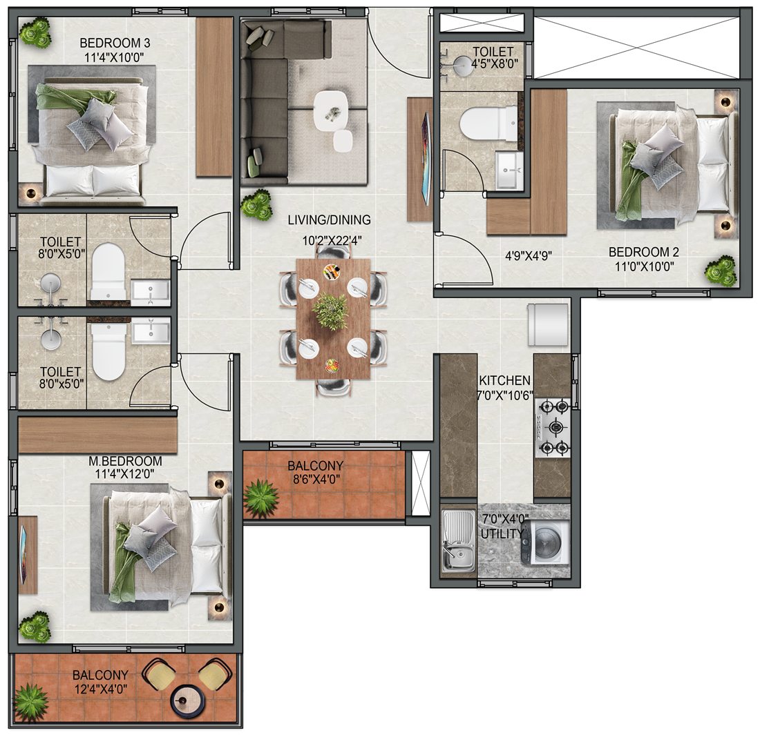 3 BHK Type 2 floor plan