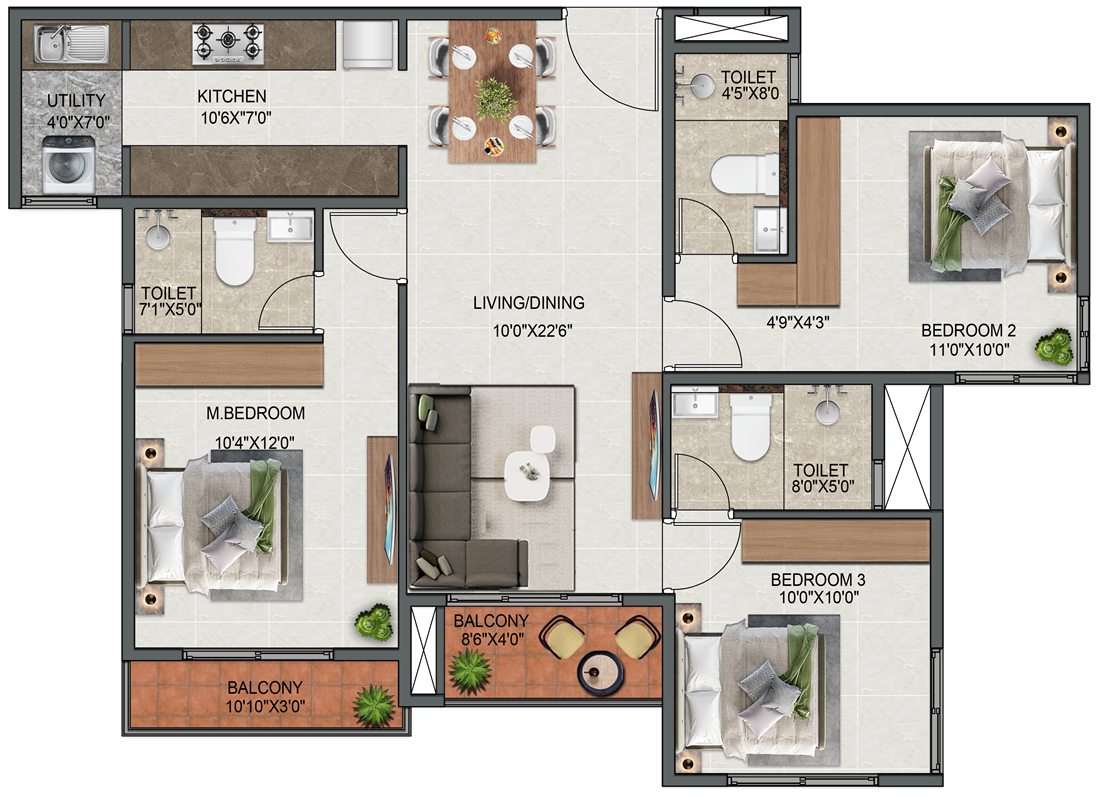 3 BHK Type 5 floor plan